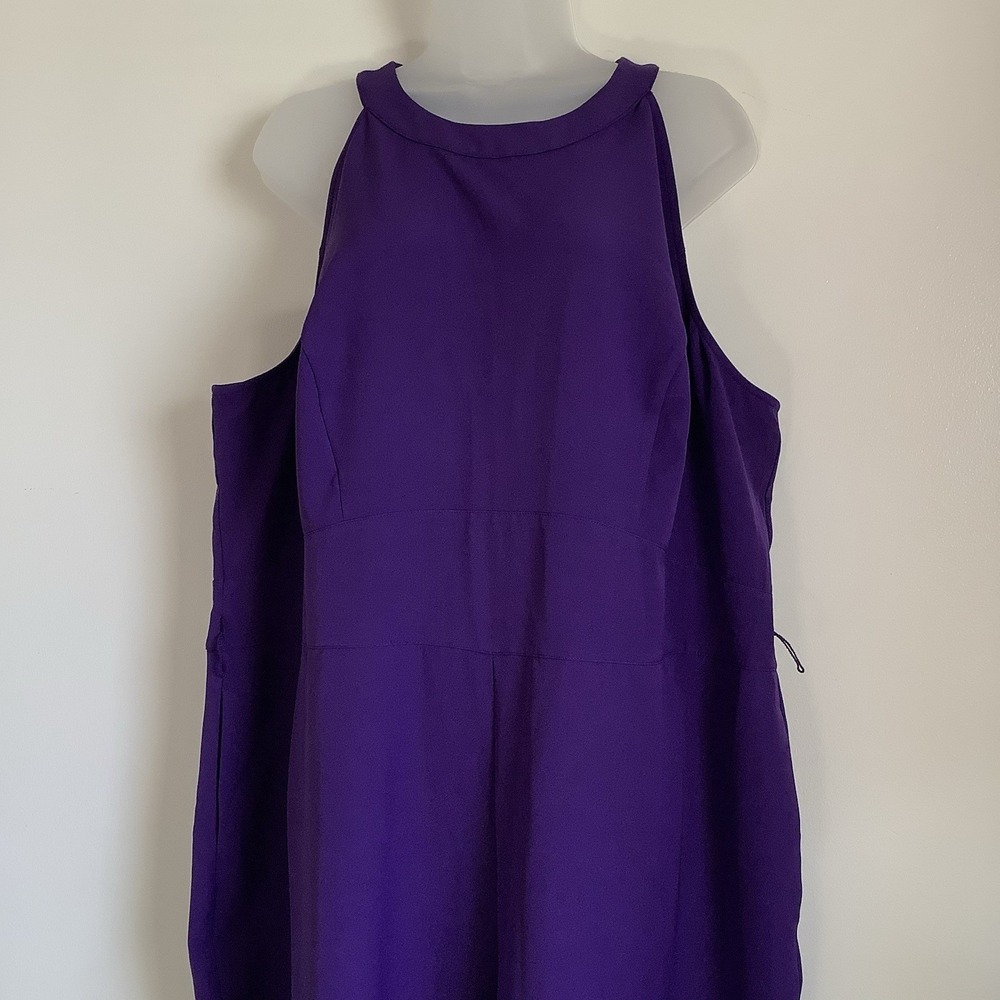 LANE BRYANT Halter Purple Jumpsuit Women 22P Wide Leg Pockets Office Career
